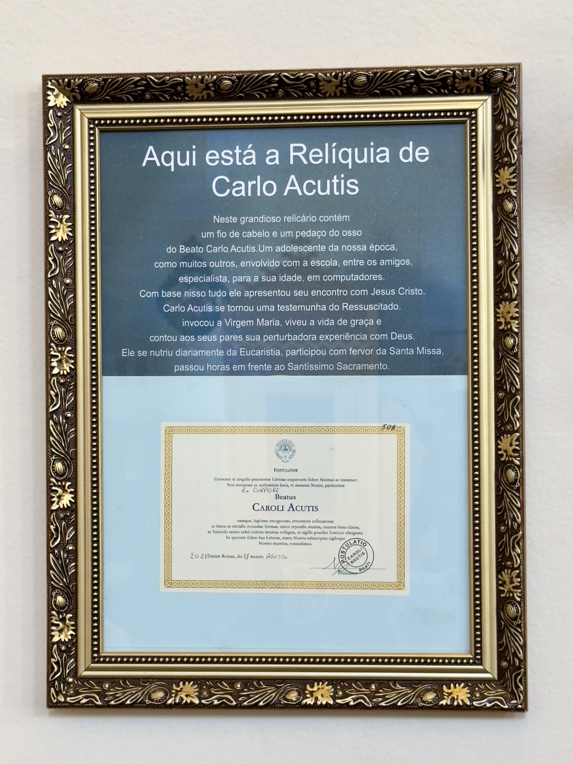 Relíquia de primeiro grau de São Carlo Acutis
